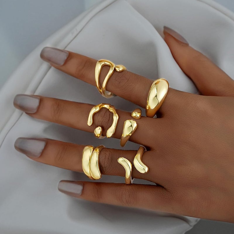 17mile Chunky Gold Stackable Rings for Women Non Tarnish, 18K Gold-Plated Statement Open Stacking Rings, Knuckle Band Ring Set - Image 3